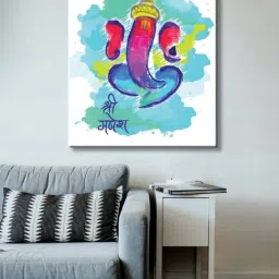 999store Blue & Pink Shri Ganesh Vintage Multicolor Canvas Painting-image-7