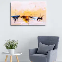 999store Beige & Yellow Abstract Boats Canvas Wall Painting-7