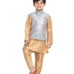 VASTRAMAY Kids Grey Self Pattern Nehru Jacket-image-70