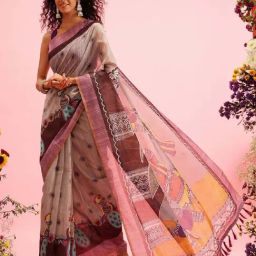 Silk Land Grey Printed Saree With Unstitched Blouse-picture-27