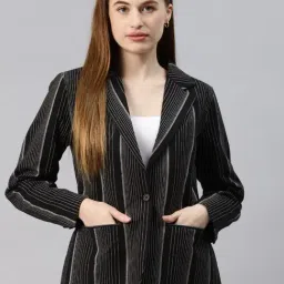 Cottinfab Black & Beige Striped Blazer-image-97