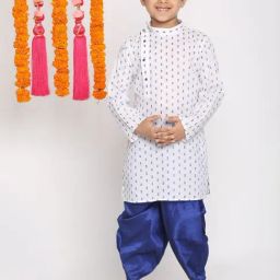 VASTRAMAY Kids White & Blue Cotton Printed Kurta Set-image-53