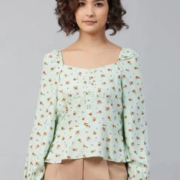 Marie Claire Light Green Floral Print Peplum Top-picture-32