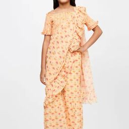 Global Desi Girl Yellow Floral Print Stitched Saree with Top-image-85
