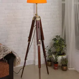 Homesake Orange & Brown Wood Tripod Floor Lamp - Set of 1-4