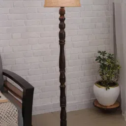 Homesake Beige & Brown Wood Classic Rustic Floor Lamp - Set of 1-9