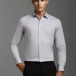 Louis Philippe Grey Cotton Slim Fit Shirt-image-30