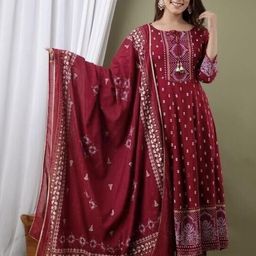 Dhibha Women Maroon Cotton Blend Clothing Set-picture-49