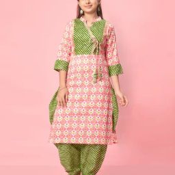 Aarika Kids Pink & Green Printed Kurta with Patiala-image-23
