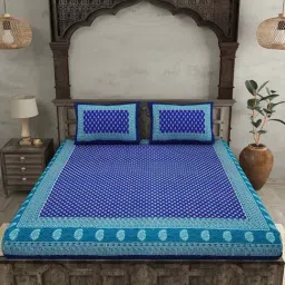 JaipurFabric Navy 100% Pure Cotton 120 TC Double Bedsheet with 2 Pillow Covers-picture-3