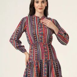 Style Quotient Women Multi Floral Printed Smart Casual Blouson Mini Dress-picture-9