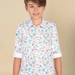 Allen Solly Junior Kids White Cotton Floral Print Shirt-image-47