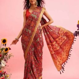 Silk Land Maroon Silk Printed Saree With Unstitched Blouse-picture-48