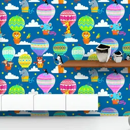 ArtzFolio Printed UV-Resistant Anti-Bacterial Colorful Hot Air Balloons And Animals Peel & Stick Wallpaper-image-86