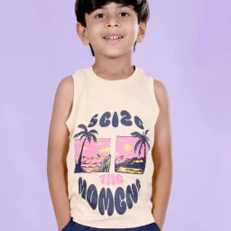 Kiddopanti Sand Boys Sleeveless " SEIZE THE MOMENT " Printed Tee-image-94