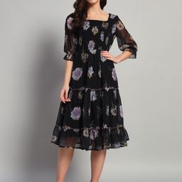 Chemistry Floral Print Puff Sleeve Georgette Fit & Flare Midi Dress-image-0