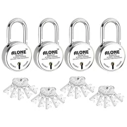 ALONE LOCKS 65 mm Steel Chrome 20 Same Keys Door Double Locking Padlock (Pack of 4)-19