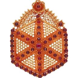 C. Krishniah Chetty Group Exquisite Red Stone Gold with Intricate Detailing Pendant-85