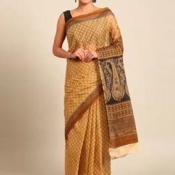 SHANVIKA Mustard Pure Cotton Floral Print Saree Without Blouse Piece-picture-29