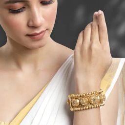 Peora Gold Traditional Synthetic Stone Dome Openable Kada Bangle-image-81