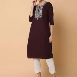 SHOWOFF Purple Cotton Embroidered Straight Kurta-image-88