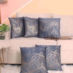 STITCHNEST Blue & Gold Velvet Cushion Covers - Set of 5-picture-37