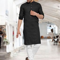 ANUJ FASHION Men Black Solid Cotton Mandarin Collar Ethnic Long Sleeves Straight Kurtas-picture-20