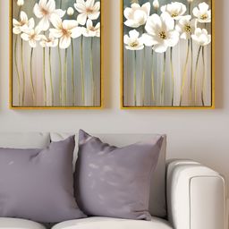 Art Street Gold-Toned & White 2 Pieces Floral Printed Canvas Wall Paintings-image-93