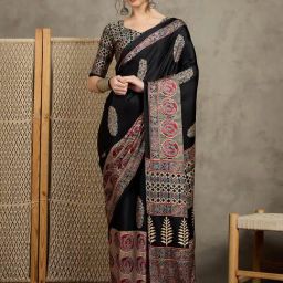 Saree Mall Black Crepe Self Saree with Blouse Piece-25