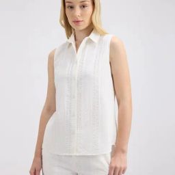 Pepe Jeans White Sleeveless Seersucker Shirt-image-72