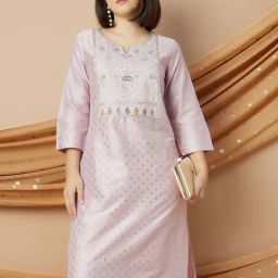 Melange By Lifestyle Purple Regular Fit Embroidered Kurtas-image-46