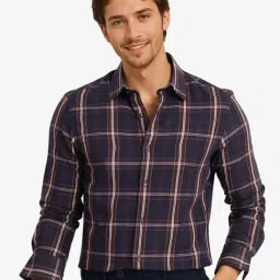 Rare Rabbit Navy Regular Fit Checks Shirt-image-68