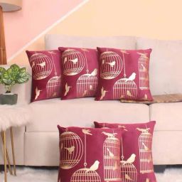 STITCHNEST Maroon & Gold Velvet Cushion Covers - Set of 5-image-34