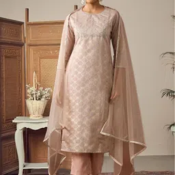 AVANSHEE Floral Woven Design Sequinned Cotton Silk Straight Kurta With Trousers & Dupatta-picture-7