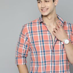 Mast & Harbour Men Peach-Coloured Tartan Checks Casual Shirt-image-56