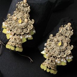 Anouk Gold-Plated Artificial Stones Studded & Beaded Dome Shaped Jhumkas-11