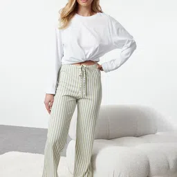 Trendyol Striped Pure Cotton Lounge Pants-image-70