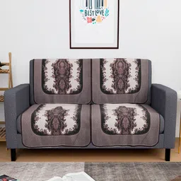 Aura Cream-Coloured & Black 4 Pieces Printed Sofa Cover-13
