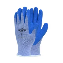 Karam Safety Hand Gloves Polycotton Blue & Blue Natural Latex Coating 10 Gauge Size L, HS 03-image-43
