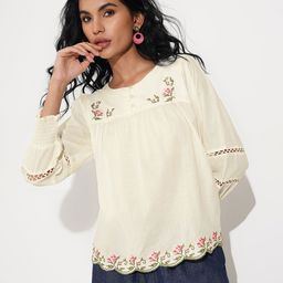 AKKRITI BY PANTALOONS Women Floral Embroidered Pure Cotton Top-picture-2
