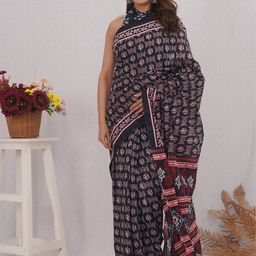 Vanedik Floral Pure Cotton Block Print Saree-picture-18