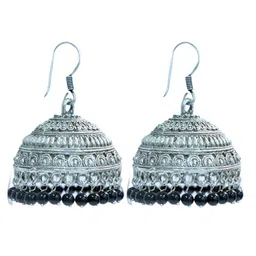 Abhooshan Silver-Plated Artificial Beaded Oxidised Dome Shaped Jhumkas-image-78