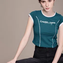 The Roadster Life Co. Typography Printed Slim Fit Crop T-shirt-image-83