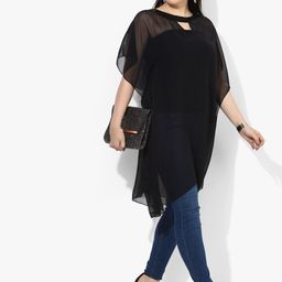 Qurvii Plus Size Black Sheer Solid Tunic image 2