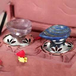 Exotic India Blue & Purple 2 Pieces Silver Plated Stand With Gemstone Diyas-image-88