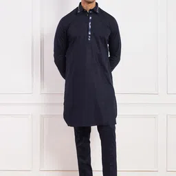 Satwaa Geometric Self Design Shirt Collar Pathani Kurta with Trousers-picture-19