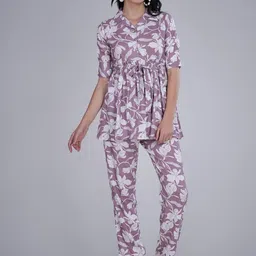 Dreambe Adults-Women Purple Pure Cotton Night suits-picture-9