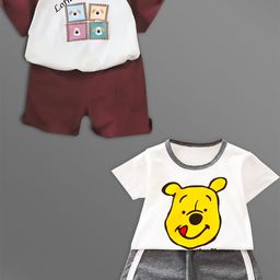 HELPOM Kids Pack Of 2 Printed Round Neck T-shirt With Shorts-41