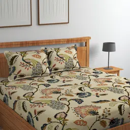 VOMZER Beige Geometric 210 TC Queen Bedsheet with 2 Pillow Covers-image-52