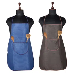 Myntra Elegant Homes 2-Pcs Brown & Blue Checked Kitchen Apron With Center Pockets-42